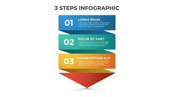 Vector de plantilla infográfica de 3 puntos de pasos, diseño de diagrama de lista de flechas para presentación, etc.