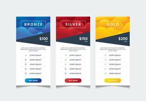 3 columns of price list table desing template, comparative table, infographic tariff vector