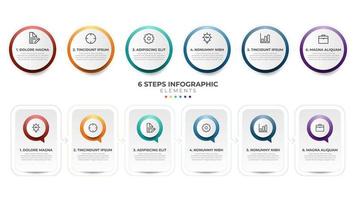 6 list of steps, horizontal sequence with icon and number, infographic element template layout diagram vector