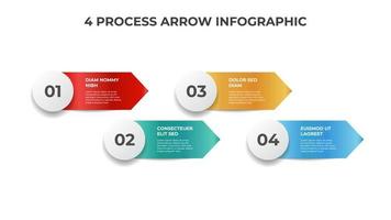 4 puntos de flecha de proceso, diagrama de lista para presentación, vector de plantilla de elemento infográfico