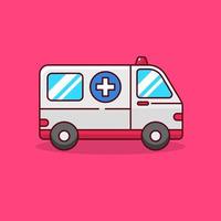 Simple ambulance vector illustration on a red background. Ambulance icon