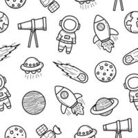 Space doodle seamless pattern with black and white color. Set of space and astronomy doodle vector