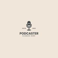 logotipo de podcast vintage hipster con la plantilla de logotipo de personaje de sonrisa vector