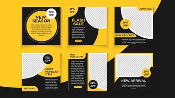 Black and yellow background color with stripe line shape. Set of Editable minimal square banner template.