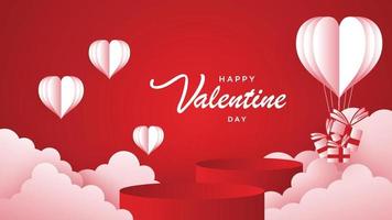 Podium round stage podium and paper art Valentines day. Happy Valentine's day sale header or voucher template with hearts. vector