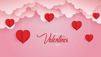 Happy Valentine's day with pink sky and paper cut clouds. vector
