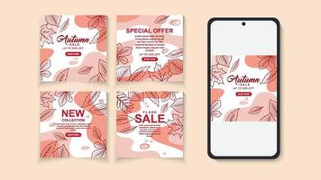 Autumn sale banner set with fall leaves with bright beautiful leaves frame. Template for advertising, web, social media vector