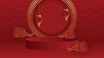 Chinese new year 2023. Podium round stage podium and paper art Chinese new year. vector