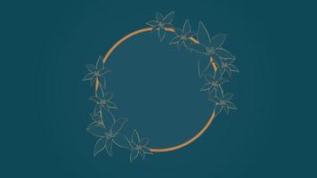 Teal and copper color combination flower circle frame in minimalist style vector illustration