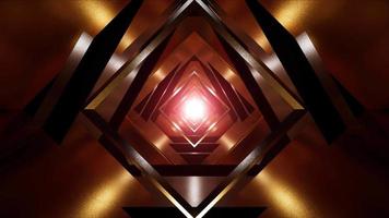 Red light in the gold and silver metal geometric tunnel background loop video