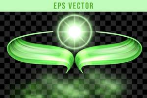 Lens flare on random object. Light glow effect. Green sparkle and glare object. Isolated vector illustration on transparent background.