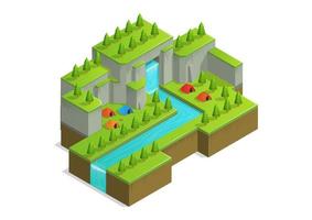 isometric mountain with waterfall vector