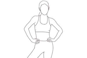 hermosa chica en traje de fitness estilo dibujado a mano ilustración vectorial vector