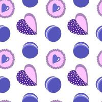 Fantastic pink, purple and violet pattern. Colored cookie, canapes and candy isolated on white background. Vector seamless pattern with desserts.