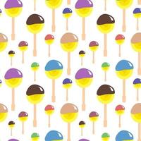 Colored lollypop on stick seamless pattern. Vector lollypop in different colours on stick isolated on white background.