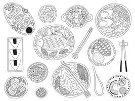 Vector set of Thai cuisine dishes set. Different kinds of Thai food set isolated.