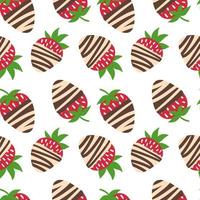 Vector strawberry in chocolate seamless pattern. Cartoon strawberry in  chocolate. sweet desert. Design for wrapping paper, textile, valentine's  day decoration.