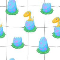 Kids seamless pattern with dino in egg vector