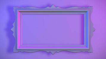Old frame on the white wall with red and blue shadow light effect. The white frame comes out of the wall and disappears again. background for business. Loop sequence. 3D animation