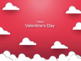 Valentine's day concept background. 3d isometric clouds frame and red background. Sale banner or greeting card. Flat design vector illustration