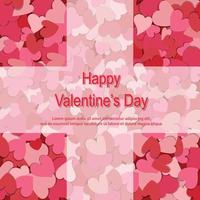 Valentine's day concept background. red and pink paper hearts with white rectangle frame. Sale banner or greeting card. Flat design vector illustration