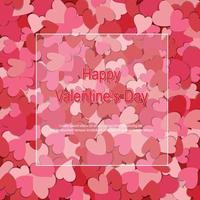 fondo del concepto del día de san valentín. corazones de papel rojo y rosa con marco rectangular blanco. banner de venta o tarjeta de felicitación. ilustración vectorial de diseño plano vector