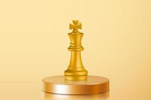 Figura de ajedrez rey de oro 3d en el centro del podio dorado. diana en el blanco. objetivo de inversión empresarial, desafío de idea, estrategia objetiva, ilustración de concepto de enfoque anual vector