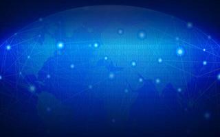 Futuristic network hologram neon line. Technology grid on global map background. Concept of Digital tech, 5G, network, global connection, communicate, internet of things. For creative design overlay vector