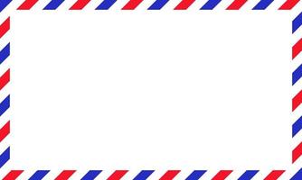 Air mail letter. Post stamp. Airmail frame postcard. Blue red stripes pattern. Mockup template envelope. Vector illustration