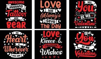 paquete de diseño de camisetas del día de san valentín. gráficos vectoriales del día de san valentín. diseño de camiseta de tipografía del día de san valentín