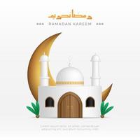 Minimal Ramadan Kareem illustration with mosque and crescent