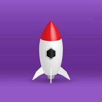 3D white and red rocket vector element