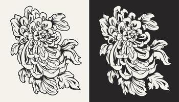 Black and white vector illustrations of chrysanthemums