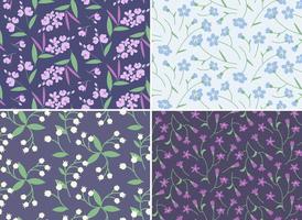 Collection of seamless patterns with wildflowers. Beautiful nature textures in flat style. vector