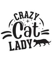 diseño de camiseta de señora gato loco vector