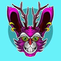 Rabbit Horn Fantasy Head Illustration. Fantasy domestic rabbits, portraits of heads. Vector. Isolated background. vector