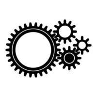 4 sizes of mechanical cogwheels, small 8 teeth, medium 12 teeth and large 30 teeth. Black silhouette gear icon design element. White background. Vector illustration.