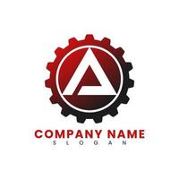 Alphabet logotype design. Red gradient gear icon, white letter A in the middle. For industrial, technology, business or symbol templates. Vector illustration.