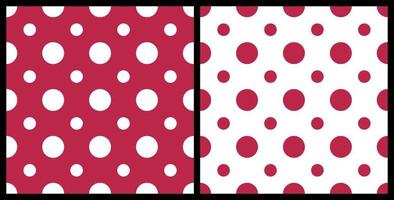 Trend color of the year 2023 Viva Magenta. Seamless polka dot pattern background. Design texture elements for fabric, tile, banner, template, card, cover, poster, backdrop, wall. Vector illustration.