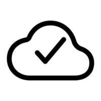 Cloud done icon line isolated on white background. Black flat thin icon on modern outline style. Linear symbol and editable stroke. Simple and pixel perfect stroke vector illustration.