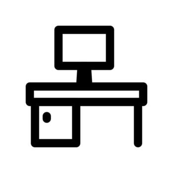 Office table icon line isolated on white background. Black flat thin icon on modern outline style. Linear symbol and editable stroke. Simple and pixel perfect stroke vector illustration