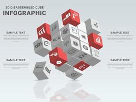 3d disassembled cube infographics template vector