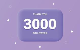 Thank 3000 follower vector with 3d button