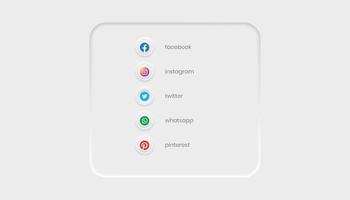 Neumorphism soft white social media buttons vector