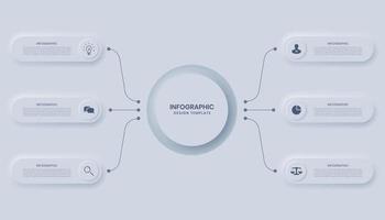 Six step rectangular neumorphic infographic design vector