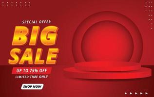 Big sale 75 percent off promotion banner design with red podium vector