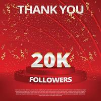 20k followers vector art with white gold text effect on red luxury background