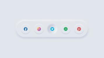 Neomorphic soft social media buttons vector