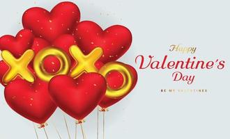 Xoxo golden 3d letters in the shape of hearts valentines day background vector