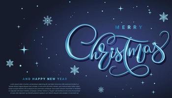 Merry christmas blue greeting card with 3d typography vector on snow flake